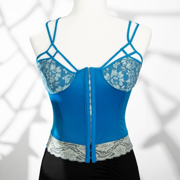 Marciano Blue Lace Corset with Trim and Bust Lace Details (BNWT, Gem Find) - Picture 1 of 6